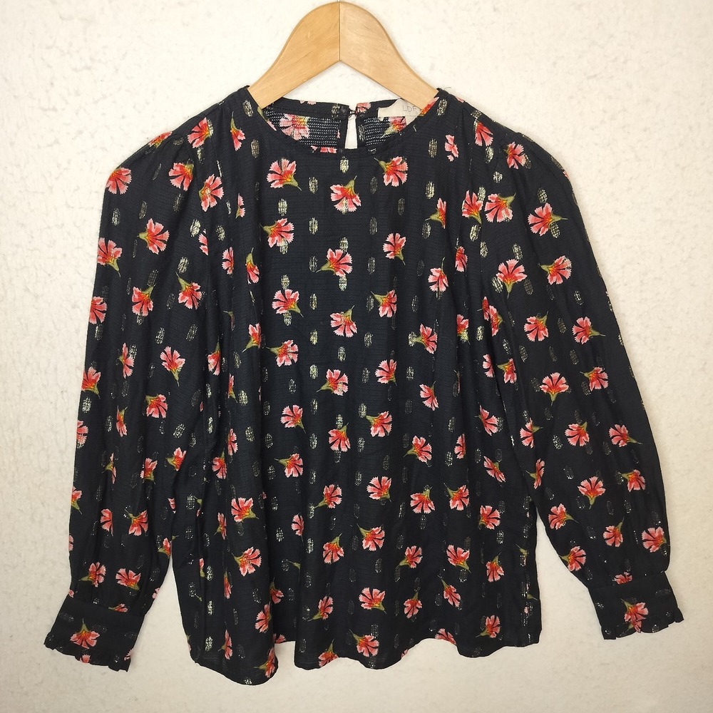 LOFT Floral Metallic Top Elasticized Flare Cuff
